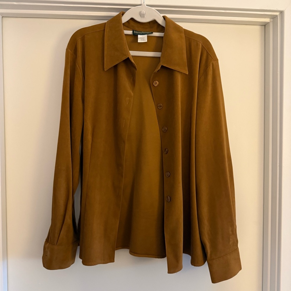 Faux suede button down shirt